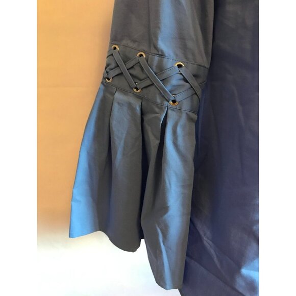 Michael Kors Oxford Blue V-Neck Shirt W/ Trumpet Sleeves, Size XS, NWT! $99 - Picture 3 of 9